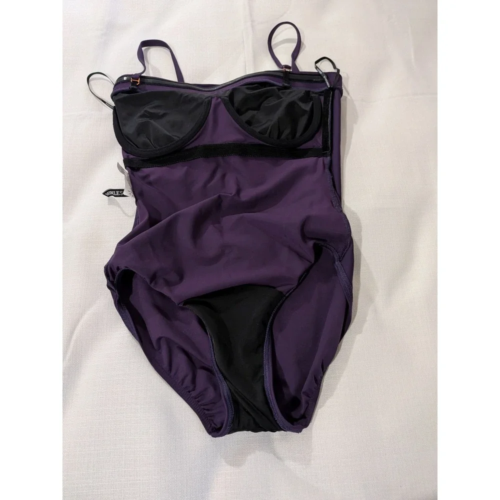 Miraclesuit Womens Purple Ruched Underwire One Piece Swimsuit Size 10 C362642